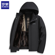 羅蒙（ROMON）棉服男中長(cháng)款冬季加絨厚棉衣外套中老年男士羽保暖絨服飾棉襖冬裝 2809黑色加絨 XL (建議體重100-125斤)