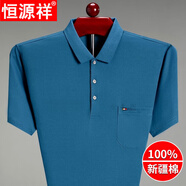 恒源祥父親短袖t恤男真口袋翻領(lǐng)純棉休閑寬松大碼中老年P(guān)OLO打底衫上衣 蘭色【父親節(jié)禮物實(shí)用送爸爸】高品質(zhì) L 170
