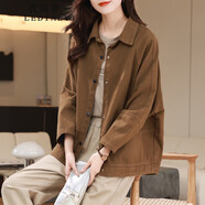 衣典零一（LEDIALYI）2025春秋季女裝新款高檔休閑洋氣中年小個(gè)子短外套女長(cháng)袖夾克上衣 卡其色 M （推薦115斤內）