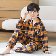 嚕嚕牛兒童睡衣男童純棉春秋長(zhǎng)袖男孩中大童小孩子家居服套裝全棉 桔色-13001 165 (22碼建議身高155-160)