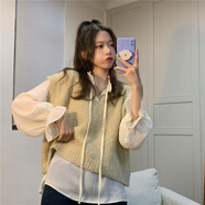 春秋韓版2022新款V領(lǐng)寬松短款外搭疊穿毛衣馬甲背心襯衫兩件套女 雪紡衫+馬甲 S