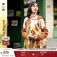 兩三事披肩斗篷外套女秋冬連帽長款藍(lán)色毛衣開衫外搭大衣梵高信使 黃棕色 均碼 F