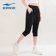 鴻星爾克（ERKE）女褲運動(dòng)七分褲夏季新款針織薄款透氣時(shí)尚百搭女士黑色休閑褲子女 正黑8347 2XL/175