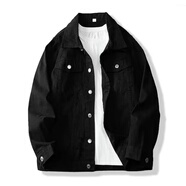 帛米圖（BOMITU）復古牛仔外套男韓版潮流痞帥衣服炸街美式工裝夾克春秋原宿風(fēng)外衣 黑色N03 M