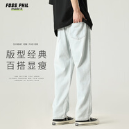 Foss Phil牛仔褲子男夏季百搭顯瘦寬松直筒百搭潮流闊腿美式休閑褲淺藍(lán)2XL