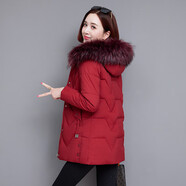 啄木鳥(niǎo)加絨加厚冬季大碼棉服女小棉襖中長(zhǎng)款棉衣 酒紅 M (建議80-95斤)