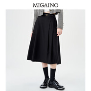 曼婭奴（MIGAINO）中長款半身裙女新復(fù)古回潮秋季新款氣質(zhì)顯瘦A字裙小黑裙 黑色 165/70A/L