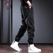 古先森工裝褲男寬松迷彩褲男秋季新款束腳褲美式復古男士休閑褲男長(cháng)褲子 黑色 M 【100-120斤】