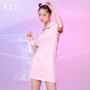 A21女裝休閑風(fēng)國(guó)潮功夫少女系列連衣裙夏季印花polo圓領(lǐng)連衣裙 粉橙紅 S