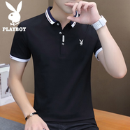 花花公子（PLAYBOY）短袖男t恤夏季新款商務(wù)休閑純色百搭韓版polo翻領(lǐng)上衣男士打底衫 Q-XNHHT117黑色 M 165