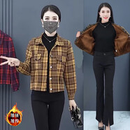 憶靈加絨格子襯衫短外套女2025秋冬新款寬松顯瘦洋氣質(zhì)小個(gè)子加厚上衣 黃格加絨款 2XL【100-110斤】
