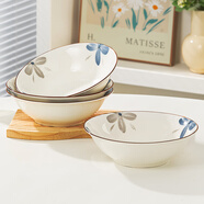 尚行知是碗面碗碗盤餐具日式陶瓷家用印花釉下彩湯碗湯盆簡約大容量8英寸 8英寸斗笠碗（4個裝）