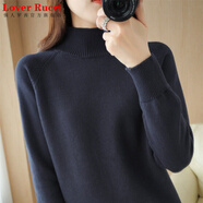 LOVER RUCCI重磅加厚100%全棉線(xiàn)針織衫女秋冬半高領(lǐng)長(cháng)袖純色套頭毛衣保暖打底 藏青色 XL