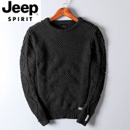 JEEP SPIRIT歐貨重磅粗棒針加厚圓領(lǐng)毛衣男冬季粗線男士慵懶風(fēng)針織衫外套 黑灰色 黑色 S 105-125斤