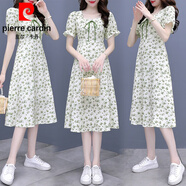 皮爾卡丹（pierre cardin）碎花連衣裙女夏季2024新款小個(gè)子法式泡泡袖初戀仙女裙子超仙森系 綠色 XL