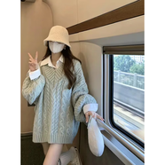 DXOT慵懶風寬松軟糯中長款毛衣女2025秋冬日系復(fù)古針織衫設(shè)計感小眾女 淺綠色 XL 建議120-130斤