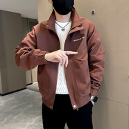 斐帝森潮牌痞帥立領(lǐng)夾克男春季休閑百搭男裝外套男士高級感春裝上衣服 磚紅色 常規(guī) XL （建議120-135斤）