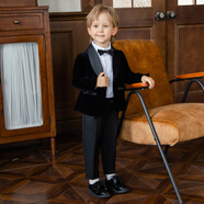 蘿卜唄唄（LUOBOBEIBEI）兒童西裝韓版童裝禮服演出服小童絲絨西服24年秋冬外套 黑色 120