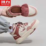 回力棉鞋女鞋加絨加厚2024冬季休閑高幫運動(dòng)板鞋子女厚底百搭保暖鞋 米粉|加絨 37 (235mm) 女碼
