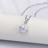 老廟 S925銀鋯石綻放雪花套鏈花朵吊墜女款鎖骨鏈七夕節生日紀念禮物 銀色  約：2.6（44.5cm）