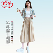 浪莎（langsha）七分闊腿褲裙女2023年夏季高腰寬松百搭中長(zhǎng)裙休閑半身裙褲子