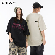 衣品天成  EPTISON散落字母創(chuàng)意印花短袖T恤夏季重磅純棉休閑情侶半袖上衣 黑色 160