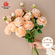 愛已裝糖 歐式牡丹仿真花假花絹花 塑料花擺件節(jié)日插花手捧花 香檳色5支