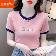 紅蜻蜓純棉t恤女短袖2025年夏季新款女裝寬松短袖女打底休閑女士上衣衫 粉色短袖 L 【建議105-120斤】