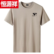 恒源祥兩件裝休閑純棉短袖T恤男大碼寬松圓領(lǐng)潮流打底衫體恤舒適速干 卡其 小鷹1件裝 4XL 建議：175-190斤