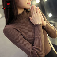 AEMAPE半高領(lǐng)打底衫女2025春秋冬季時(shí)尚緊身針織衫女上衣短款毛衣紅色 咖啡色 XL