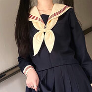 神北JK 不良長裙紺二三本日系基礎(chǔ)款jk制服正版水手服班服校供套裝 米領(lǐng)三本長袖+短裙+領(lǐng)結(jié) S