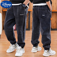 迪士尼（Disney）男孩褲子百搭兒童牛仔褲男童休閑褲帥氣韓版束腳長(zhǎng)褲夏季薄款中大 黑色牛仔褲薄款 160 適合身高150-160cm年齡12-13