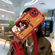酷瑪思 適用蘋果13手機殼夏季新款腕帶支架iPhone13ProMax帶長掛繩創(chuàng)意斜挎可背可愛男女款 蘋果13Pro【紅色-紅包富貴小富婆】+掛繩