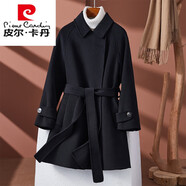 皮爾卡丹（pierre cardin）雙面絨大衣女中長(cháng)款2025年冬季新款小個(gè)子洋氣質(zhì)收腰短款毛呢外套 黑色 （有內衫） 2XL 115~130斤
