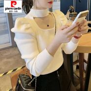 皮爾卡丹（pierre cardin）秋冬女士2025新款掛脖毛衣上衣泡泡袖針織打底衫內(nèi)搭今年流行漂亮 杏色 S