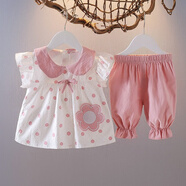 黑造品牌女童套裝兒童女裝夏季小孩子夏天服裝嬰幼兒衣服兩件套小童裝 粉紅色【連衣裙+褲子】 73尺碼建議6-10個(gè)月(65-70cm)