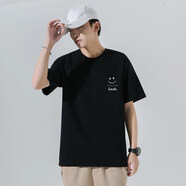 A21夏季100%純棉短袖T恤男2025新款潮牌青年圓領(lǐng)半袖打底衫上衣t恤 以純-黑色 6XL