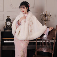 聽(tīng)月小筑【粉墨登場(chǎng)】原創(chuàng  )女秋冬刺繡旗袍披肩國風(fēng)新中式改良旗袍裙 白色披肩 拍M 現貨 M