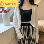 細(xì)熙小坎肩披肩夏季外搭罩衫冰絲短款針織遮陽衣開衫外套女裝 白色-女針織衫開衫 M    86-105斤-女針織衫開衫