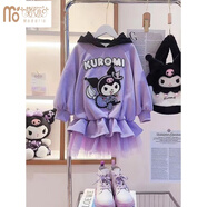 莫代爾女童連衣裙庫洛米連帽衛衣裙加絨加厚中大童洋氣秋冬裝裙子公主裙 紫色加絨衛衣裙 110碼建議身高100-110cm4-5歲