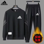 ADIDAS TECHFIT阿迪三葉草秋冬運動服套裝男女加絨加厚休閑寬松潮流百搭保暖 黑色/加絨款 M 建議80-100斤