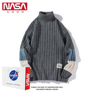 NASA GOOD毛衣男秋冬針織衫情侶款寬松高領(lǐng)毛絨厚款保暖毛線衣打底衫男裝 灰色 XL