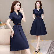 冰洋紅今年流行夏裝氣質(zhì)連衣裙子矮個(gè)子40歲洋氣減齡貴夫人2025年新款女 藍色 M建議90105斤