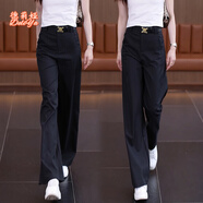 德莉婭天絲棉闊腿褲女春夏2025新款高腰垂墜感顯瘦通勤氣質(zhì)直筒休閑褲女 黑色長褲（夏款） XL (29) 建議115-125斤