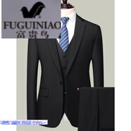 富貴鳥(niǎo)（FUGUINIAO）商務(wù)職業(yè)正裝免燙西裝伴郎服新郎結(jié)婚禮服外套三件套男士西服套裝 黑色(一粒扣)(上衣+褲子+馬甲) 185(建議146-155斤)