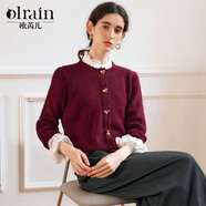 Olrain歐芮兒法式套頭毛衣女春裝新款復(fù)古慵懶風(fēng)針織上衣 安可拉紅 S