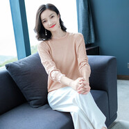 歌米拉 針織衫女春秋套頭時尚薄款百搭秋季新款內搭春秋毛衣蕾絲針織打底衫 粉色 M