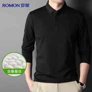 羅蒙含桑蠶絲長(cháng)袖T恤男士POLO上衣冰絲彈力體恤衫打底衫男裝 黑色 XL 