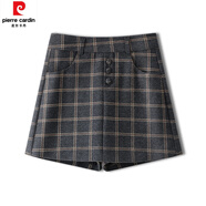 皮爾卡丹（pierre cardin）格子毛呢裙褲女秋冬2024新款高腰a字外穿假兩件短褲休閑褲裙一體 格子 26/S 【85-95斤】