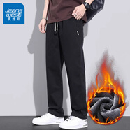 真維斯（Jeanswest）休閑褲男春秋季新款寬松直筒男褲闊腿潮牌秋季純棉工裝褲子男款 2301黑色 加絨 2XL （推薦160-180斤）